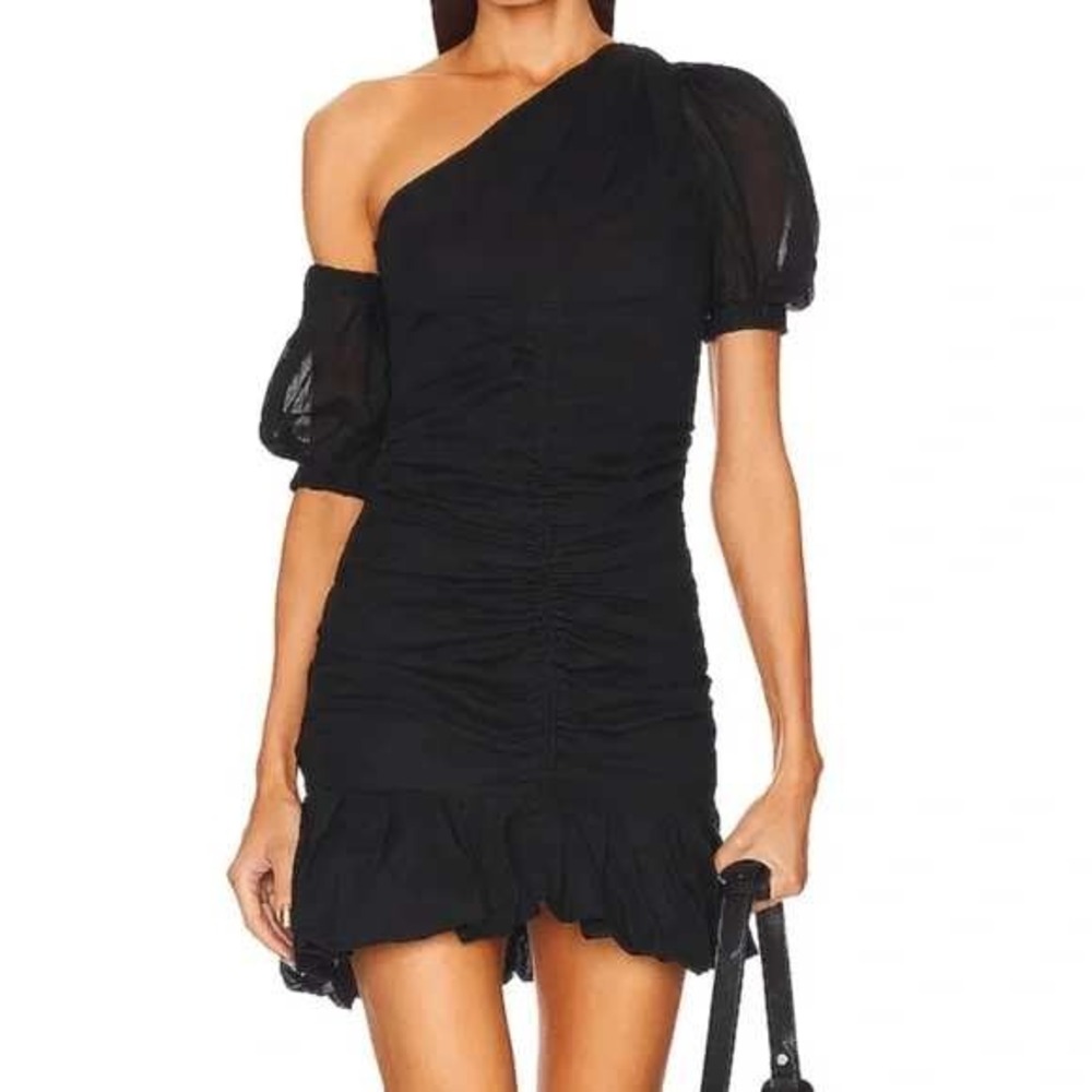NWT Isabel Marant Etoile Lecia Black One Shoulder Ruched Mini Dress Size‎ 42/10
